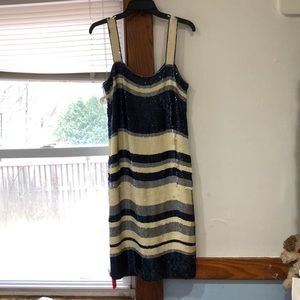 Tory Burch Edna Ivory Multi striped Sequin Dress